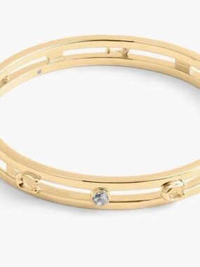 Coach Women's Signature C Open Bangle Bracelet Gold Tone Stones NEW